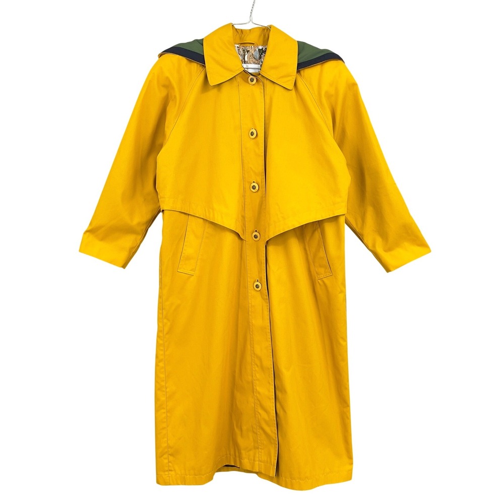 Misty Harbor Womens 6P Yellow Hooded Long Raincoat Trench Coat Petite Vintage
